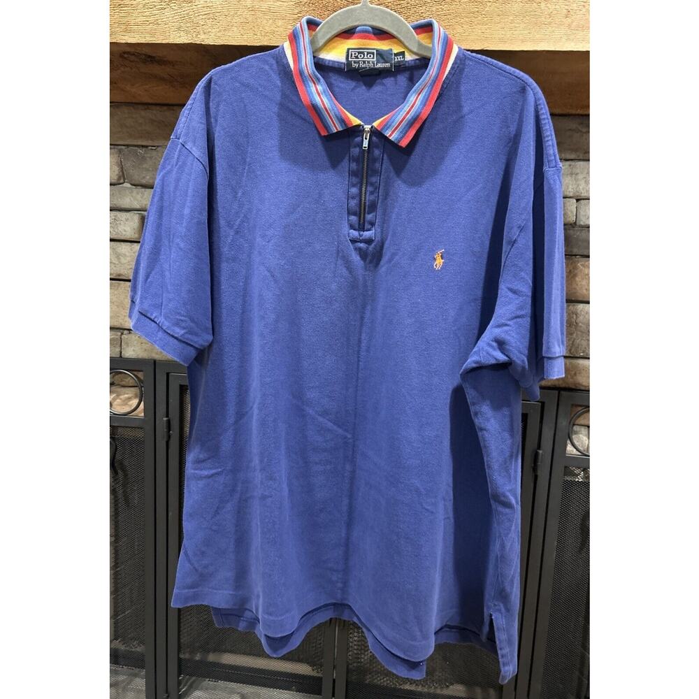 Men’s POLO By Ralph Lauren Rainbow Collar 1/4 Zip Short Sleeve Shirt Sz XXL *B2